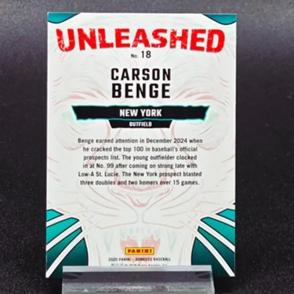 Carson Benge Unleashed Red and Blue Foil RC New York Mets Top Prospect - Picture 5 of 7